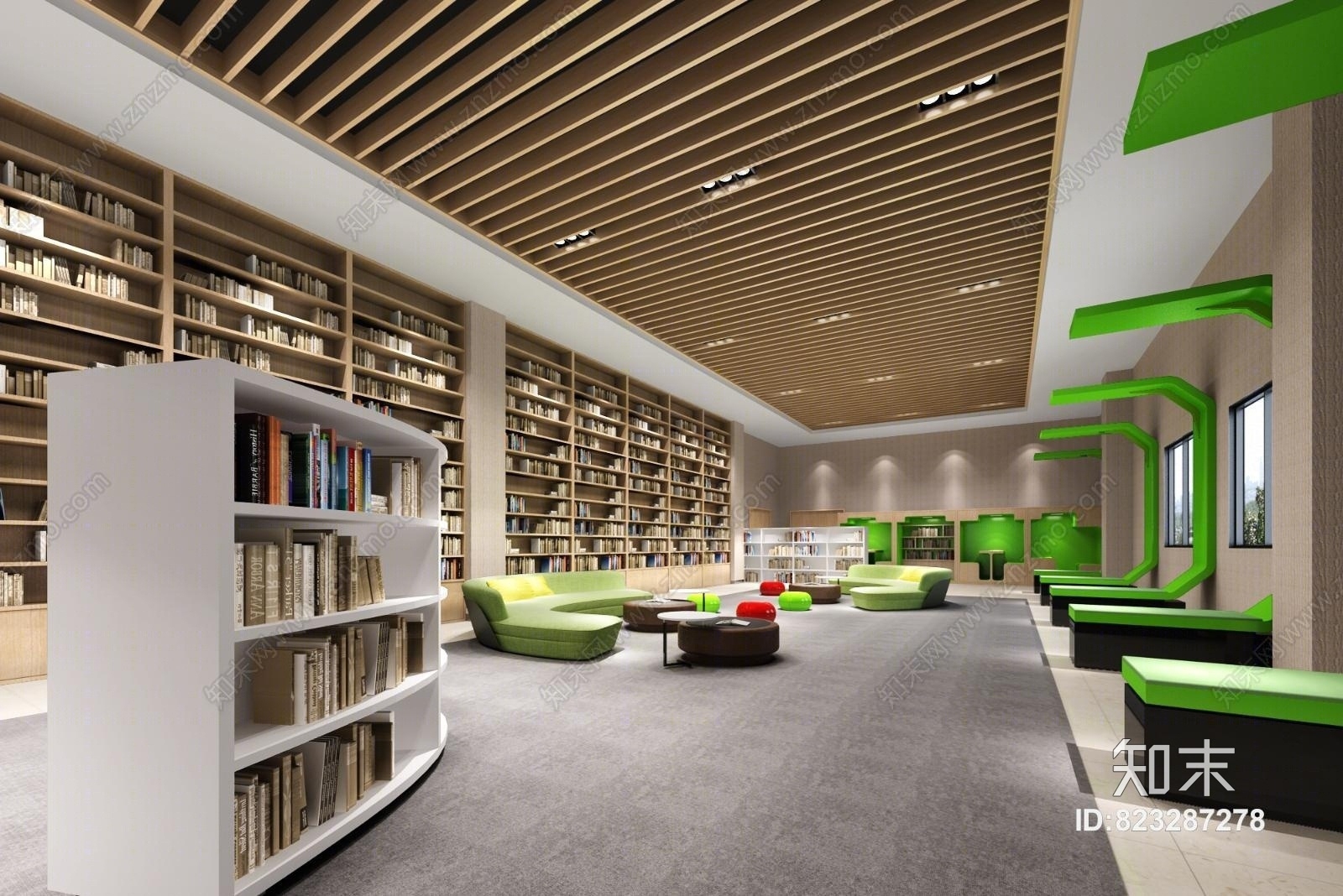 现代图书馆沙发组合3D模型下载【ID:823287278】
