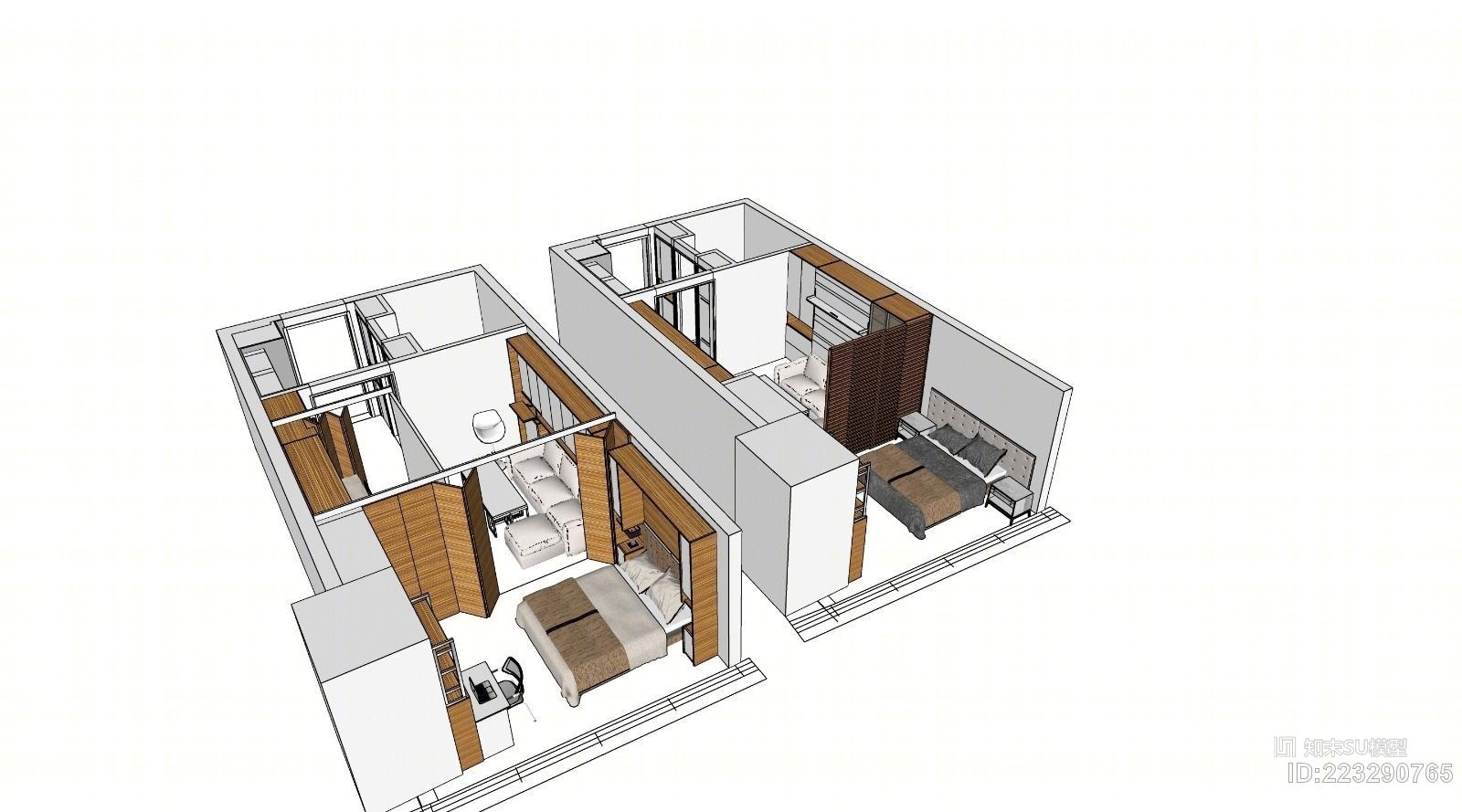 现代3d家具小户型公寓设计SU模型下载【ID:223290765】