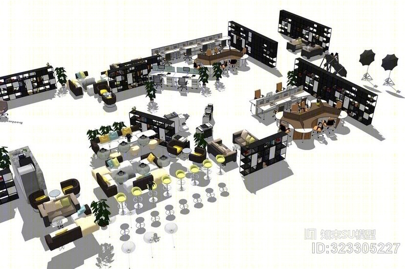 现代办公家具组合SU模型下载【ID:323305227】