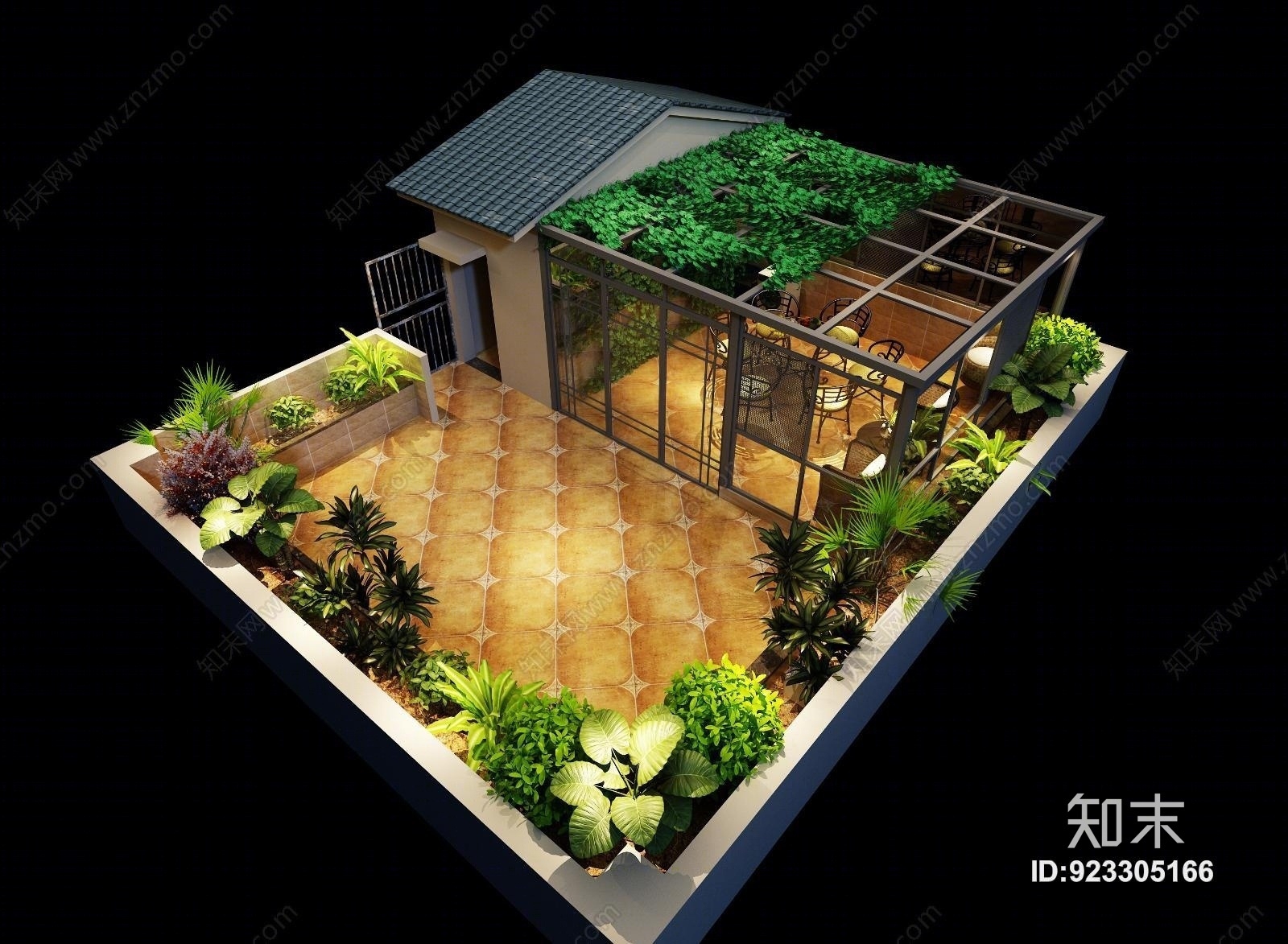 现代楼顶花园3D模型下载【ID:923305166】