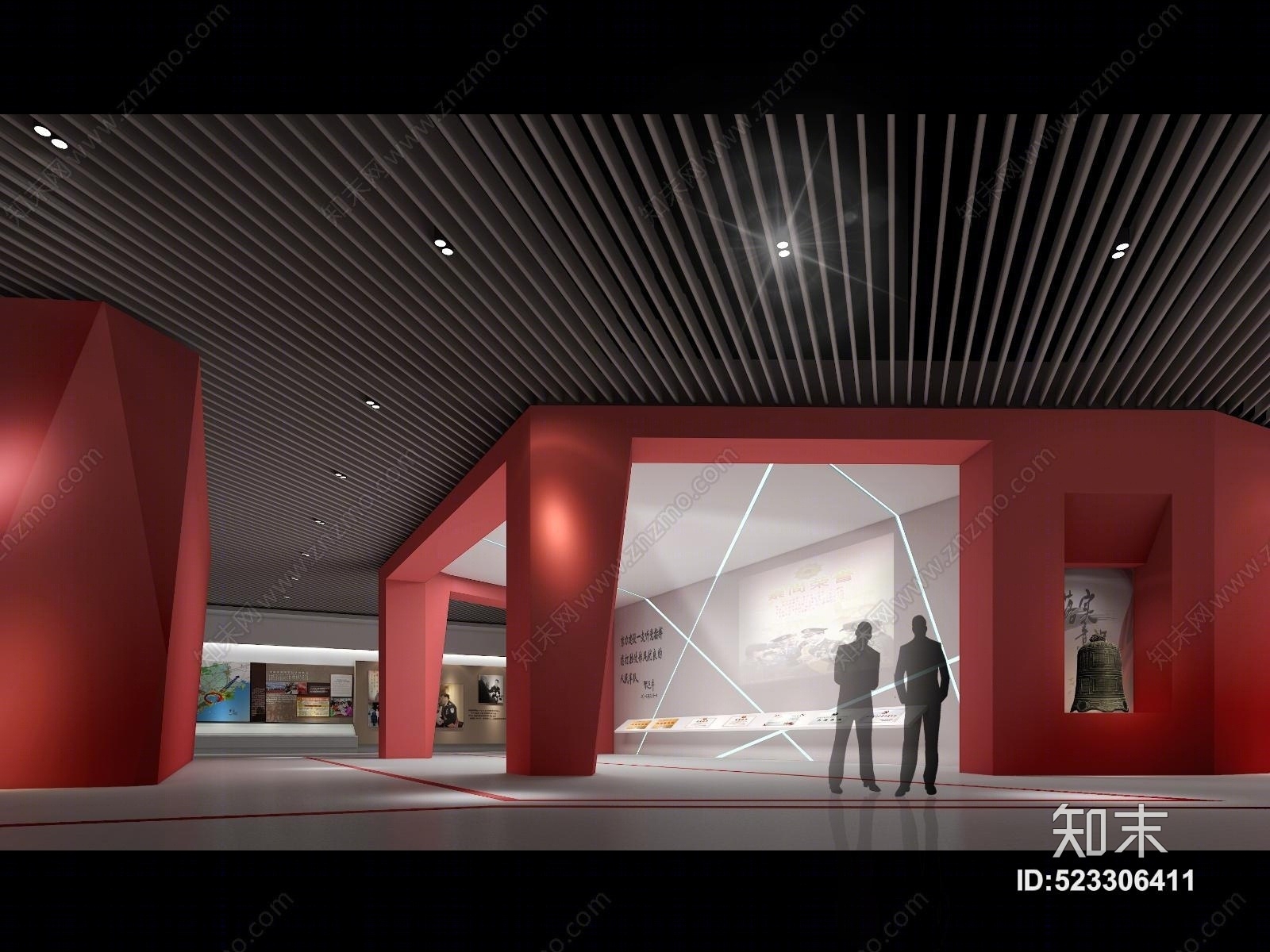 现代企业展厅展板展示区3D模型下载【ID:523306411】