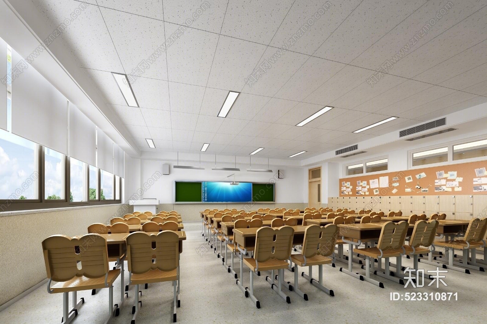 现代教室桌子椅子组合3D模型下载【ID:523310871】