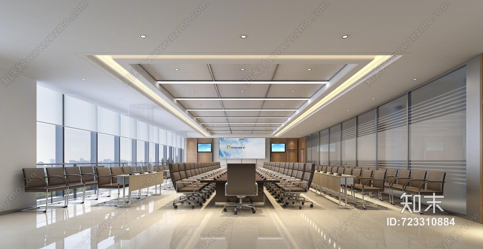 现代会议室桌子椅子组合3D模型下载【ID:723310884】