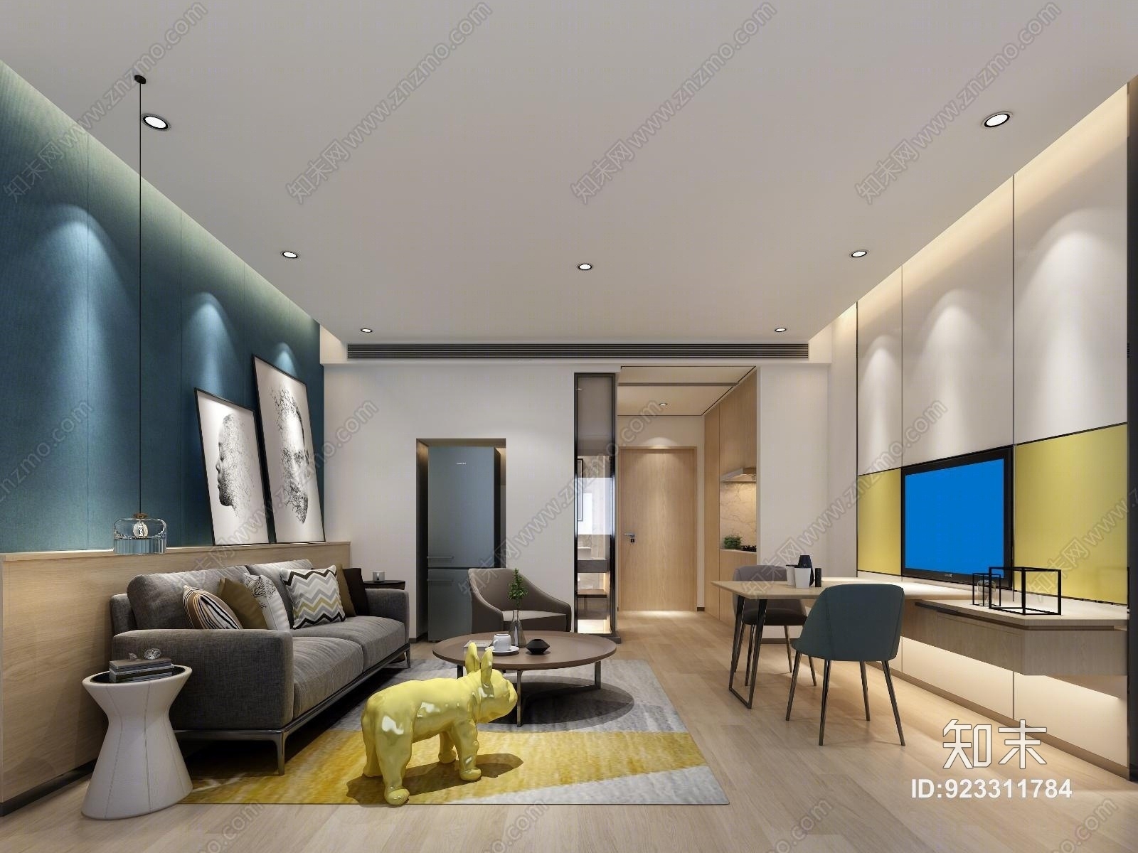 现代客厅沙发组合3D模型下载【ID:923311784】