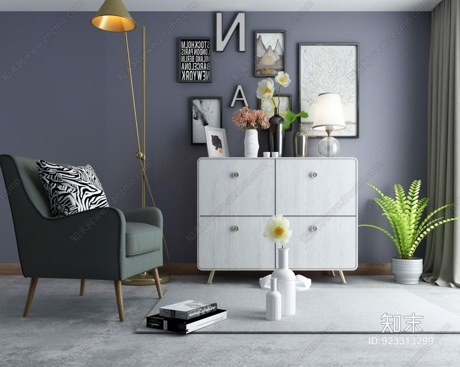 现代电视柜组合沙发茶几3D模型下载【ID:923313299】