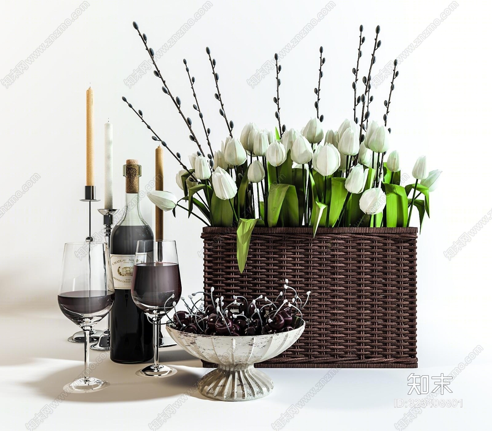 现代室内植物饰品组合3D模型下载【ID:323408801】