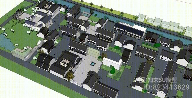 中式建筑江南水乡SU模型下载【ID:823413629】