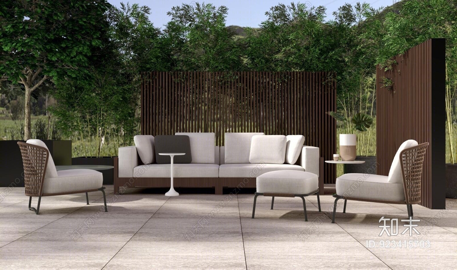 Minotti艾莉森户外躺椅组合3D模型下载【ID:923415703】