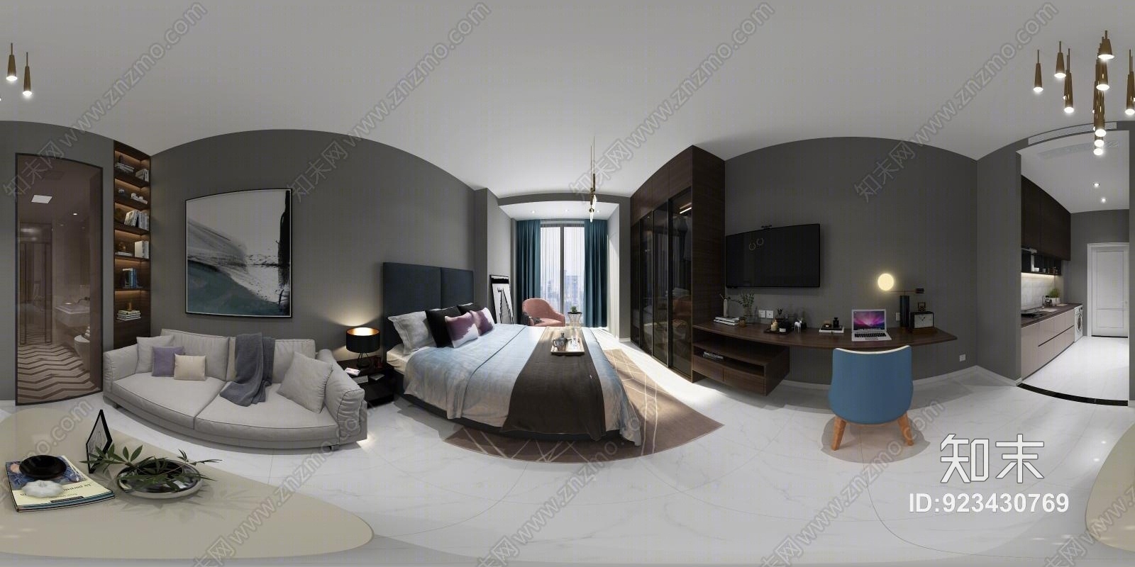 现代公寓客厅卧室3D模型下载【ID:923430769】