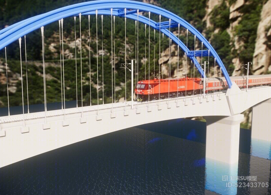 运河大桥火车SU模型下载【ID:523433705】
