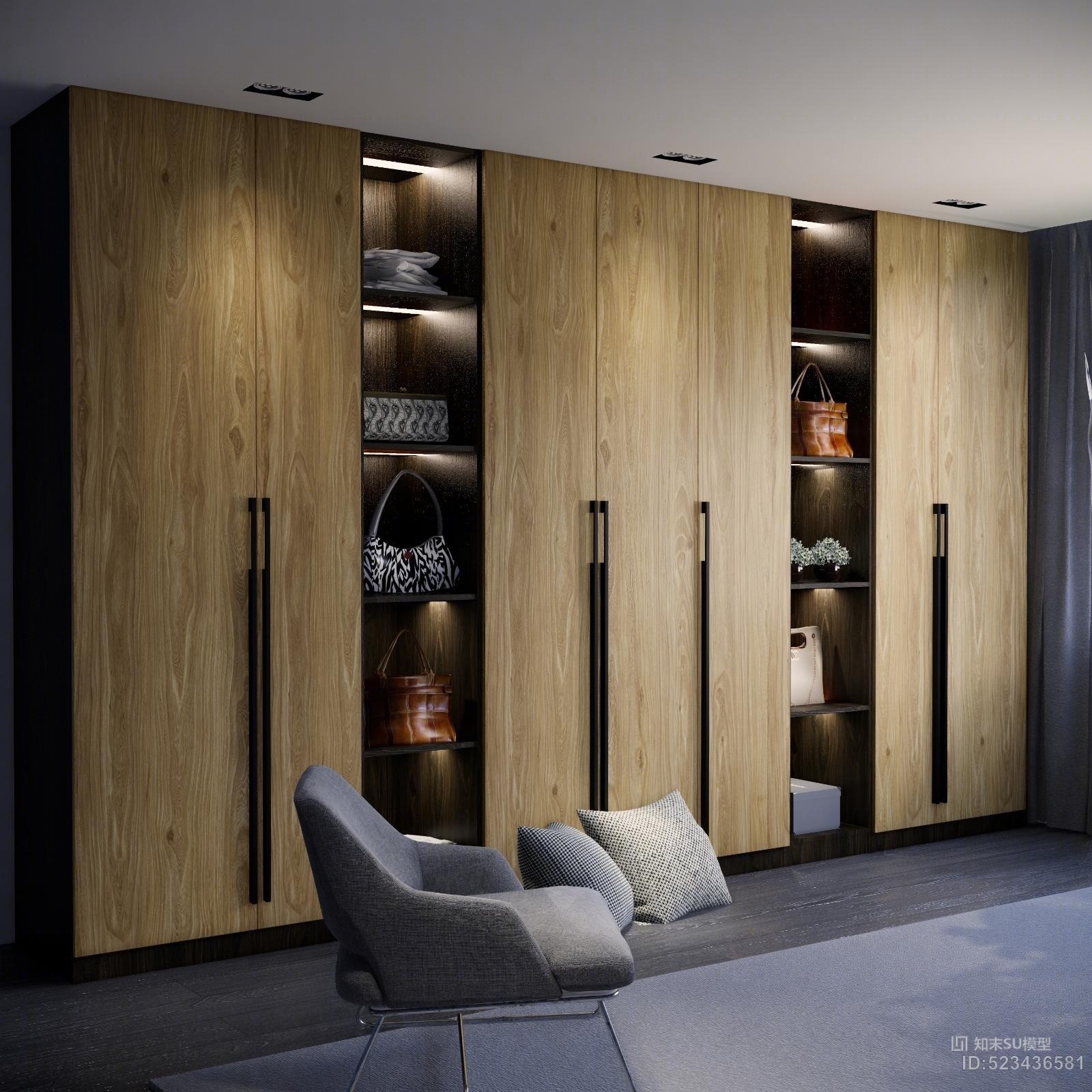 现代衣帽间模型enscape渲染灯光材质齐全SU模型下载【ID:523436581】