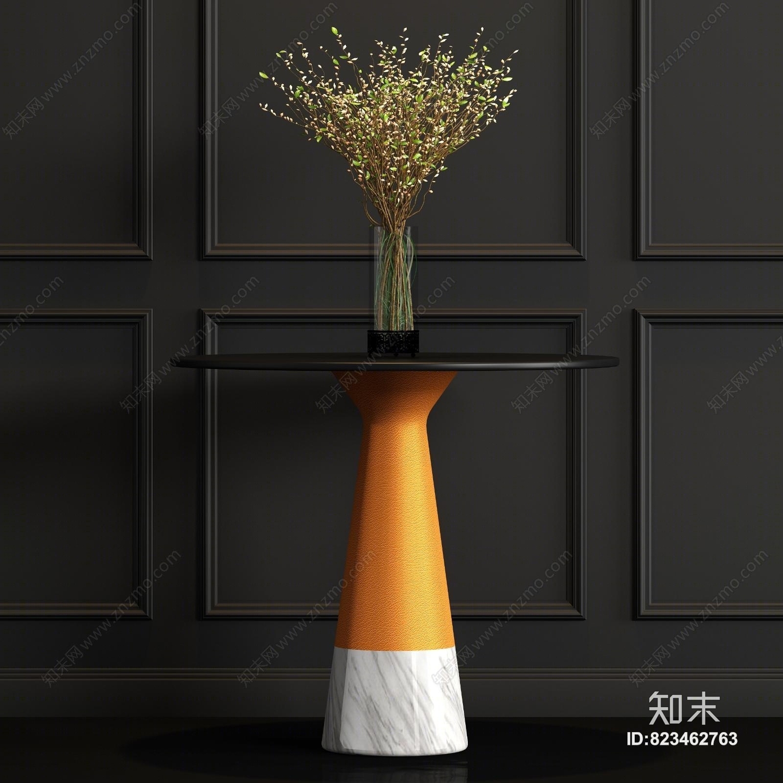 现代皮革花几花艺组合3D模型下载【ID:823462763】