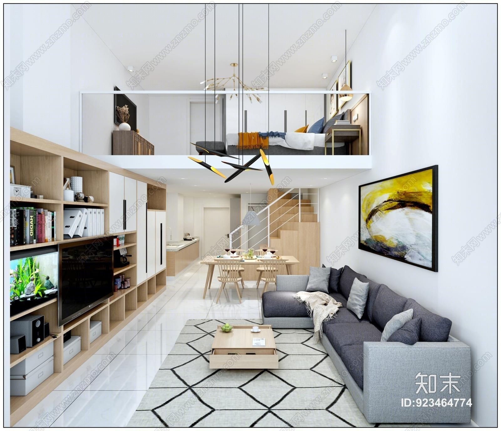 现代舒适双层单身公寓3D模型下载【ID:923464774】