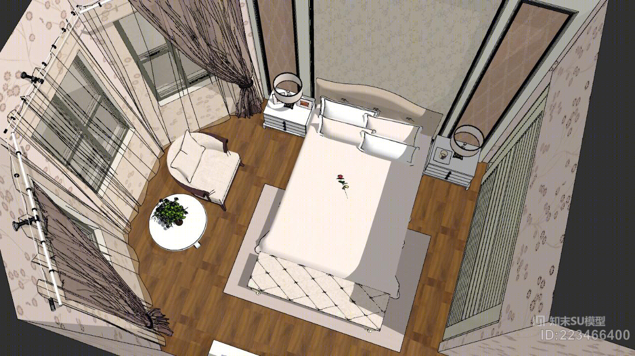 简欧家具床衣柜休闲椅SU模型下载【ID:223466400】