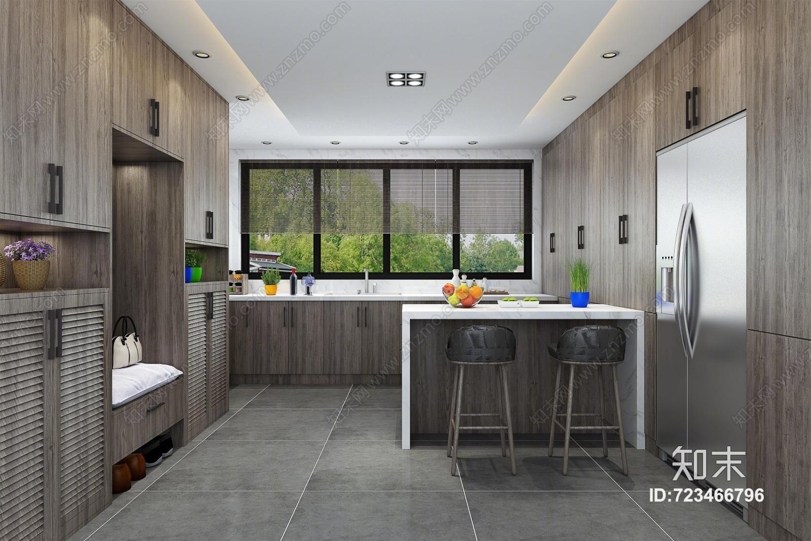 现代厨房西厨吧台模型3D模型下载【ID:723466796】