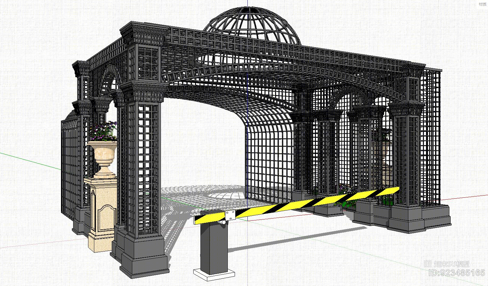 欧式铁艺入口大门道闸设计SU模型下载【ID:923485165】