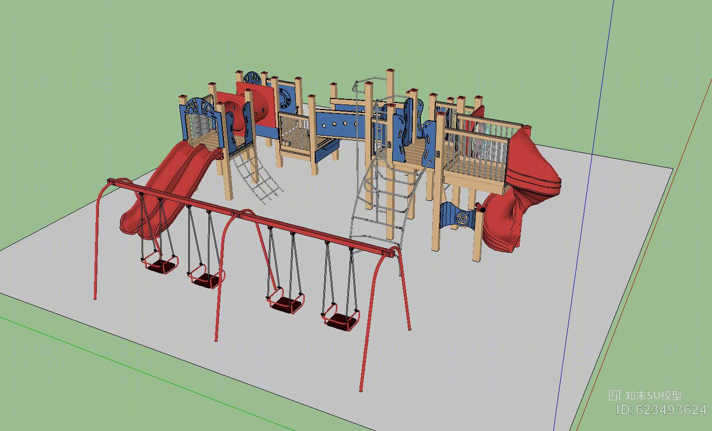 滑梯秋千儿童游乐设施SU模型下载【ID:623493624】