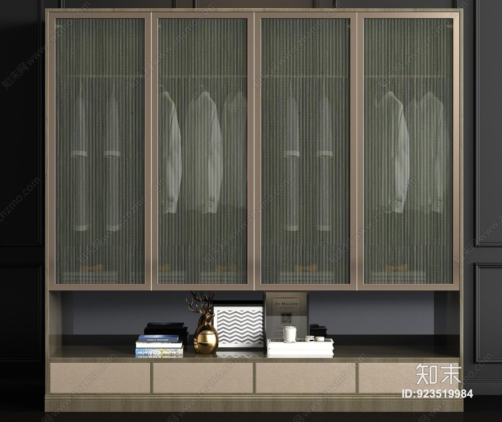 新中式实木玻璃衣柜衣服饰品组合3D模型下载【ID:923519984】