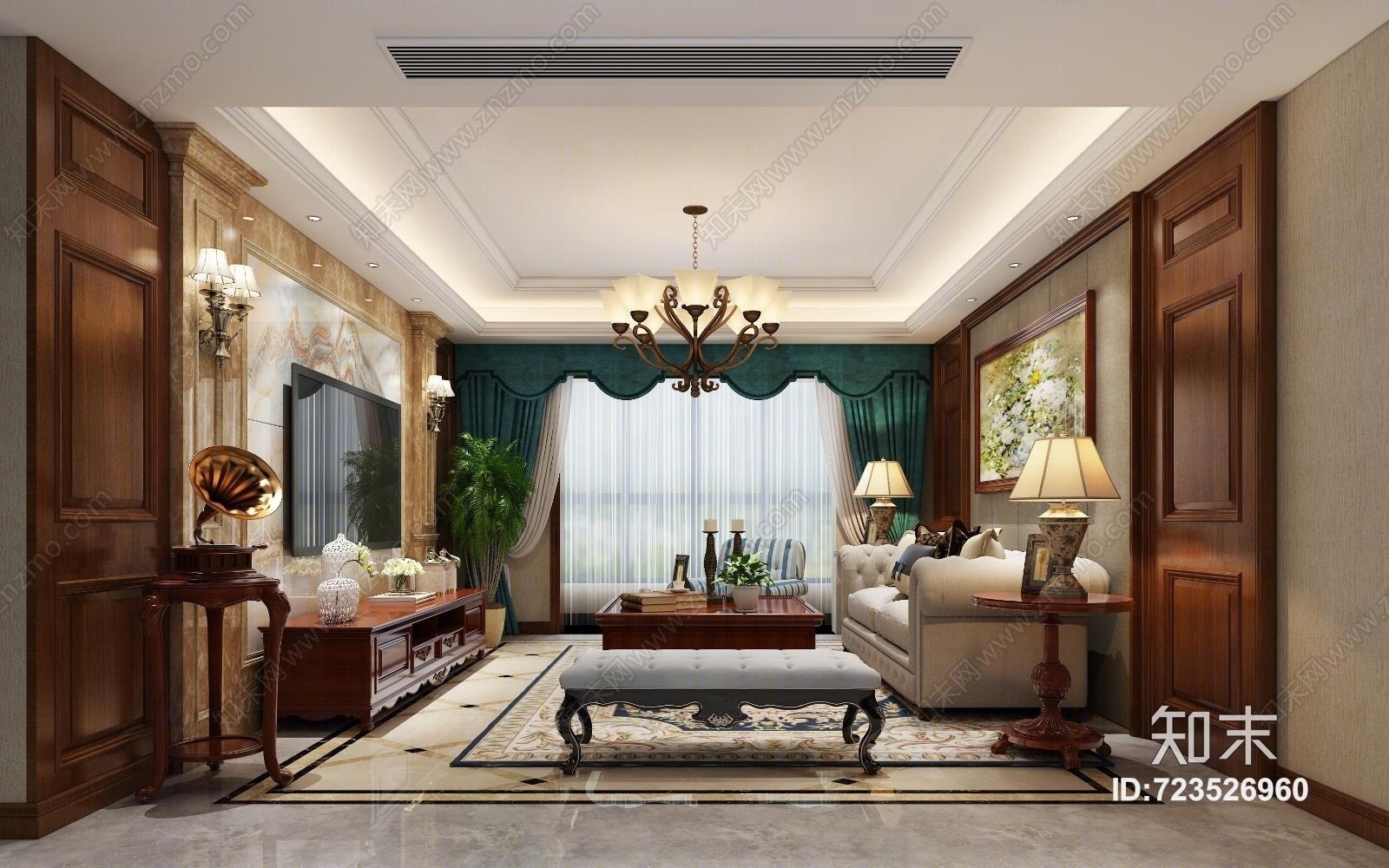 欧式奢华客厅3D模型下载【ID:723526960】