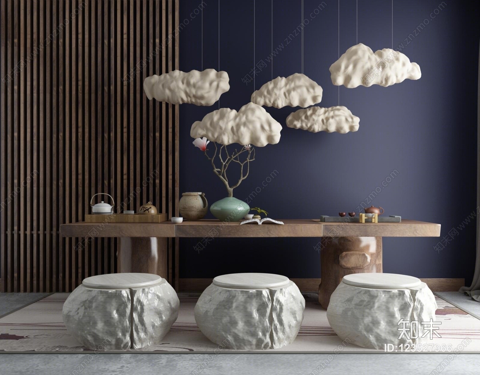 新中式家具茶室3D模型下载【ID:123527966】