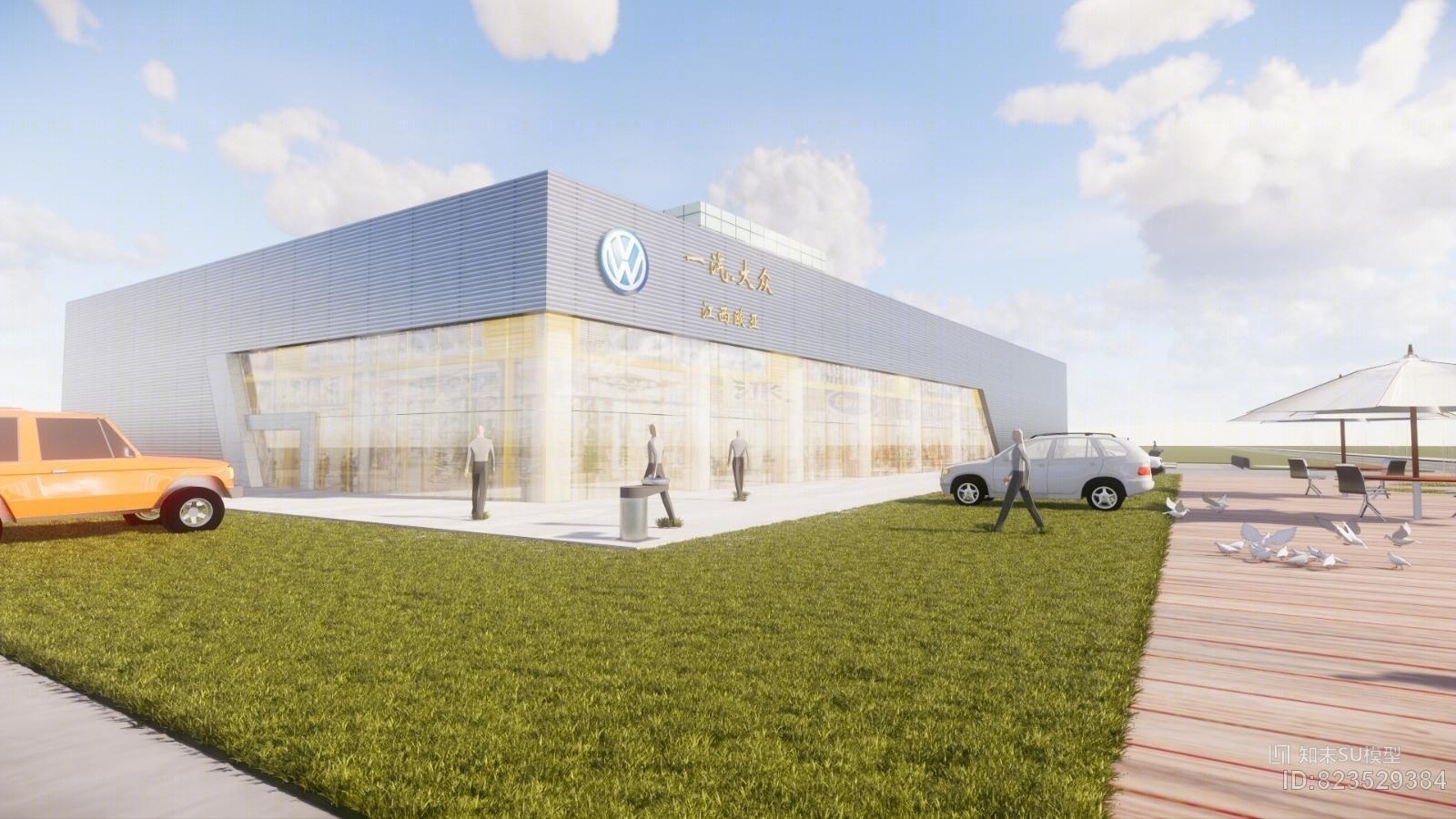 汽车4S店室外SU模型下载【ID:823529384】