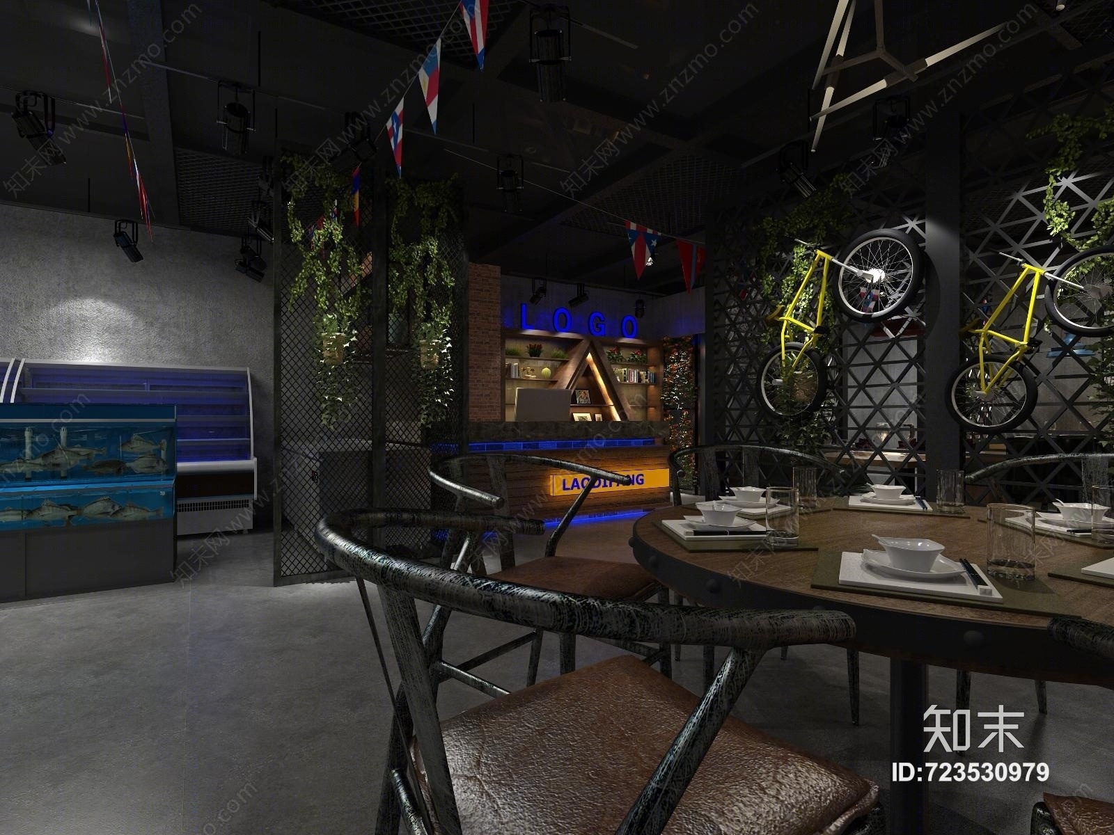 工业风西餐厅3D模型下载【ID:723530979】