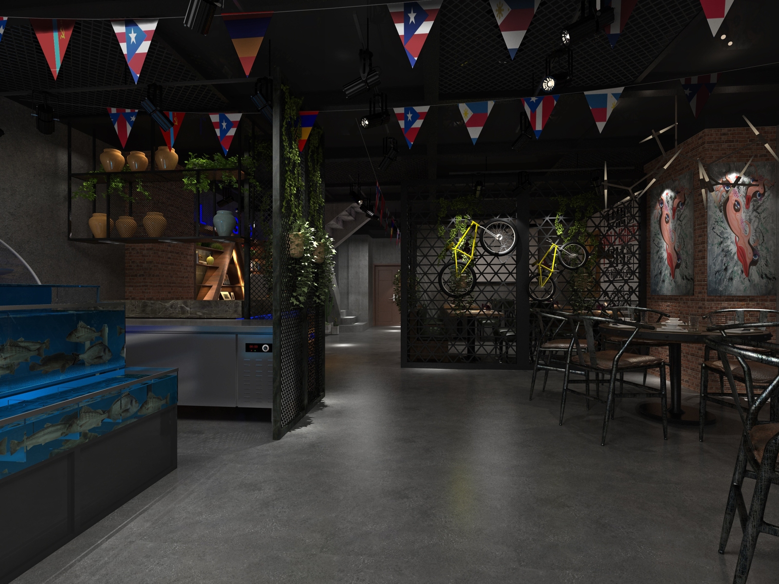工业风西餐厅3D模型下载【ID:723530979】
