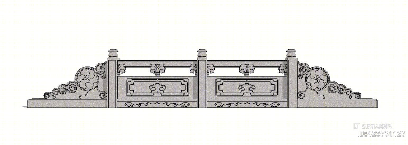 中式户外雕花围栏杆SU模型下载【ID:423531126】