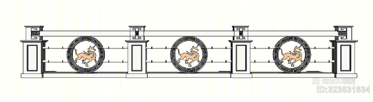 中式护栏雕花精致模型SU模型下载【ID:323531834】