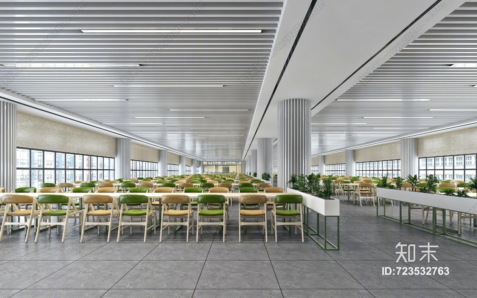 员工食堂餐厅饭店3D模型下载【ID:723532763】