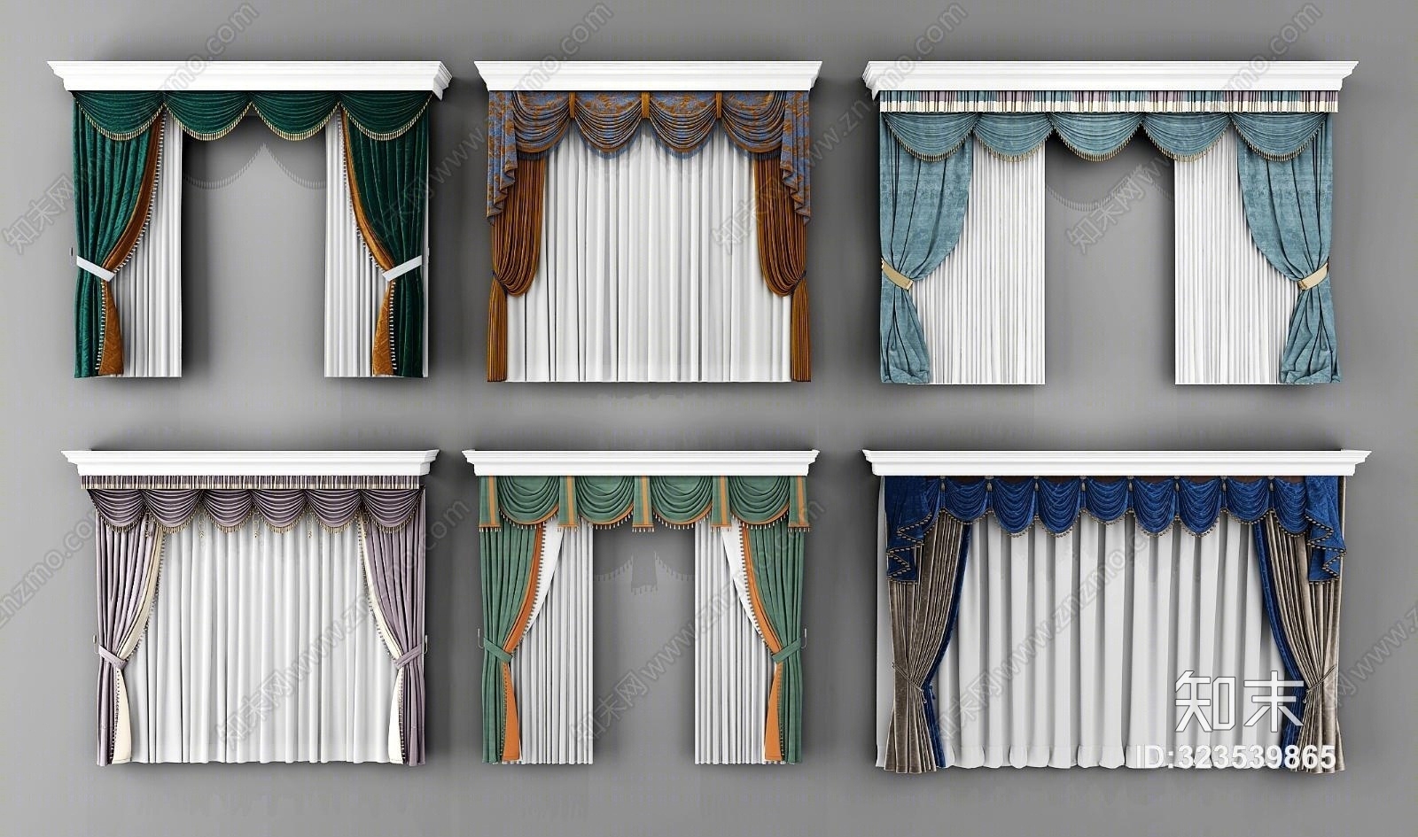 欧式窗帘模型组合3D模型下载【ID:323539865】