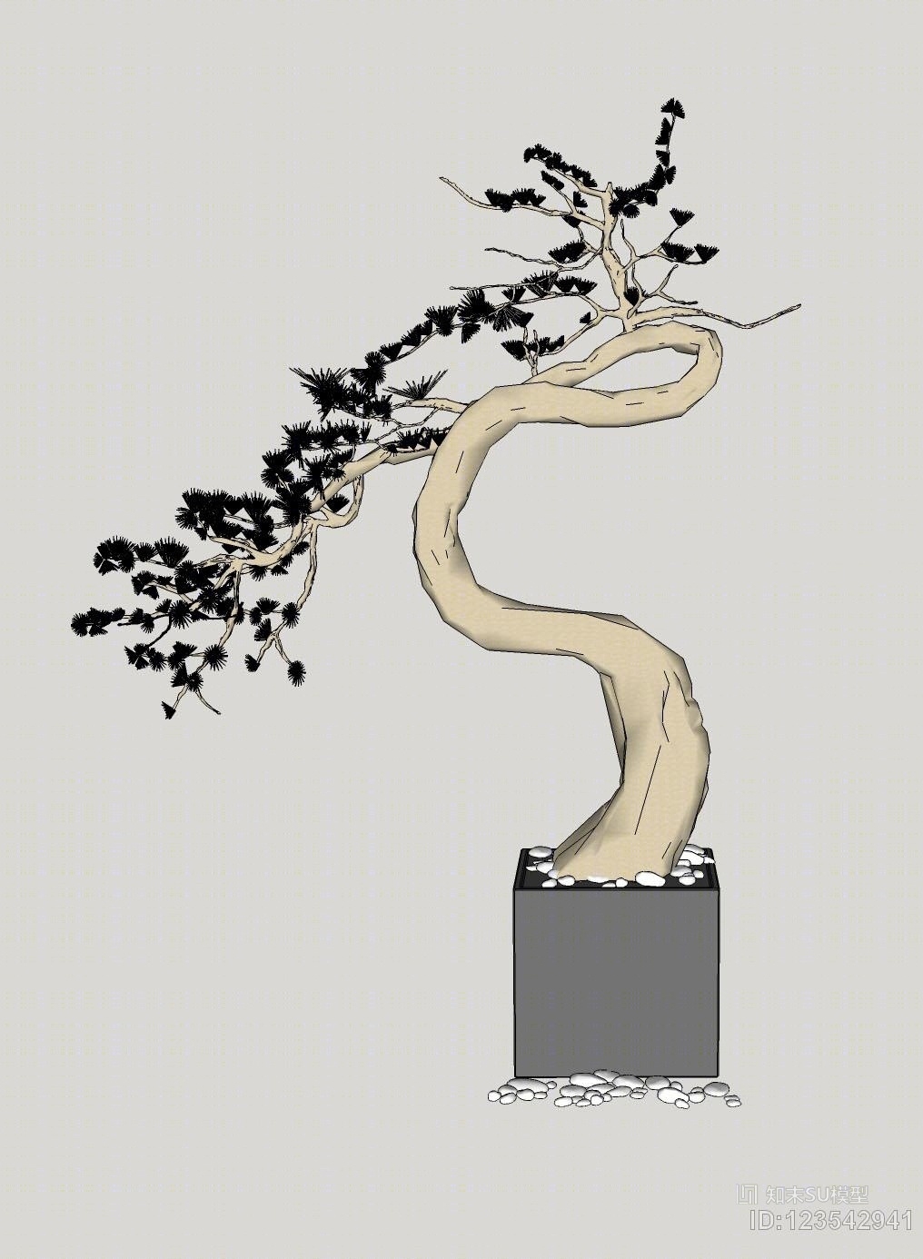 中式松树枯枝盆景SU模型下载【ID:123542941】