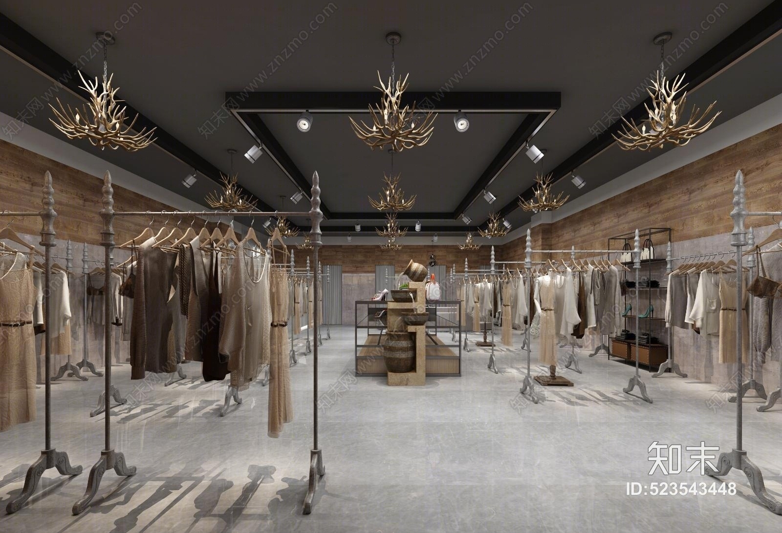 工业风服装店室内3D模型下载【ID:523543448】