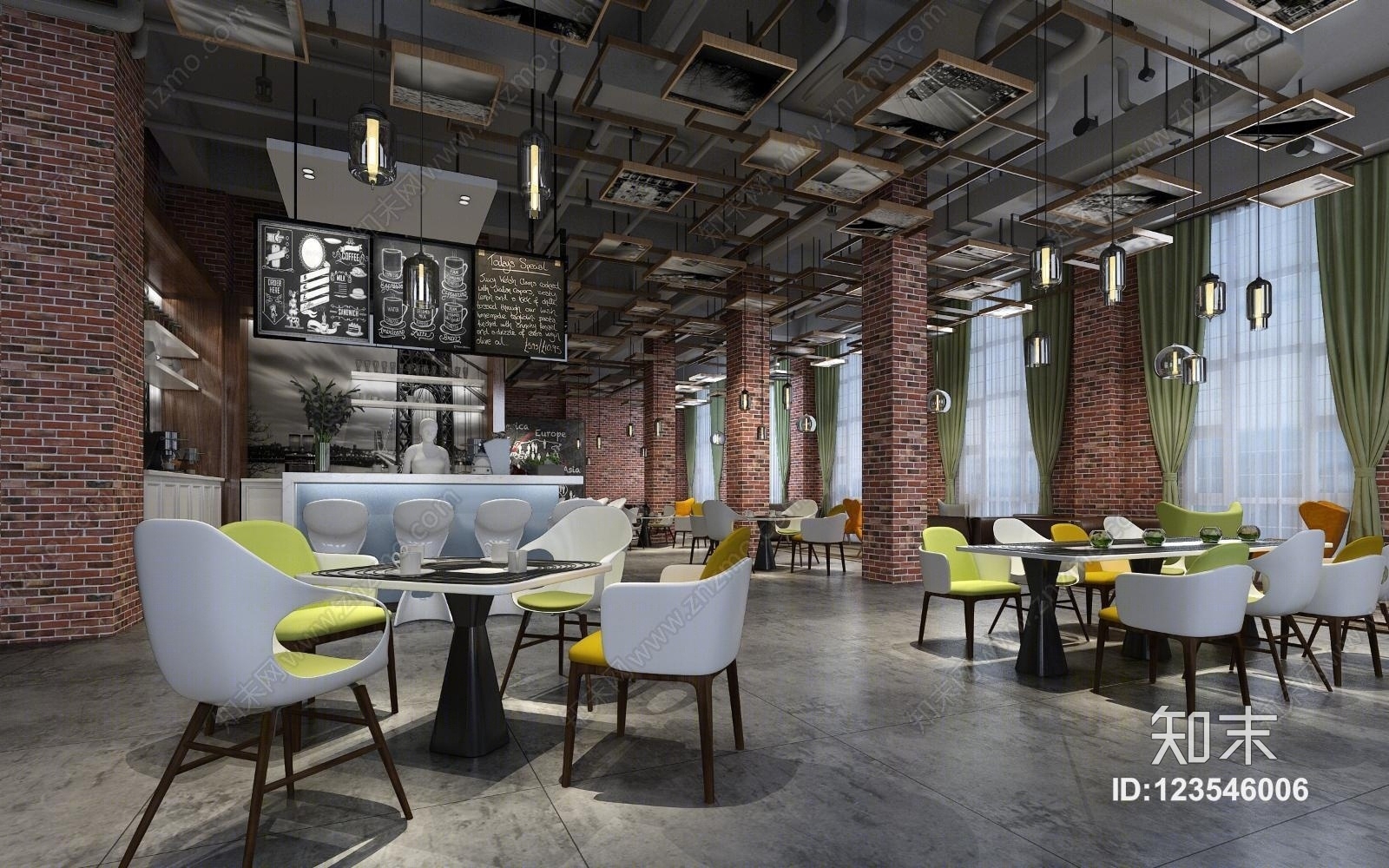 现代咖啡厅椅子组合3D模型下载【ID:123546006】