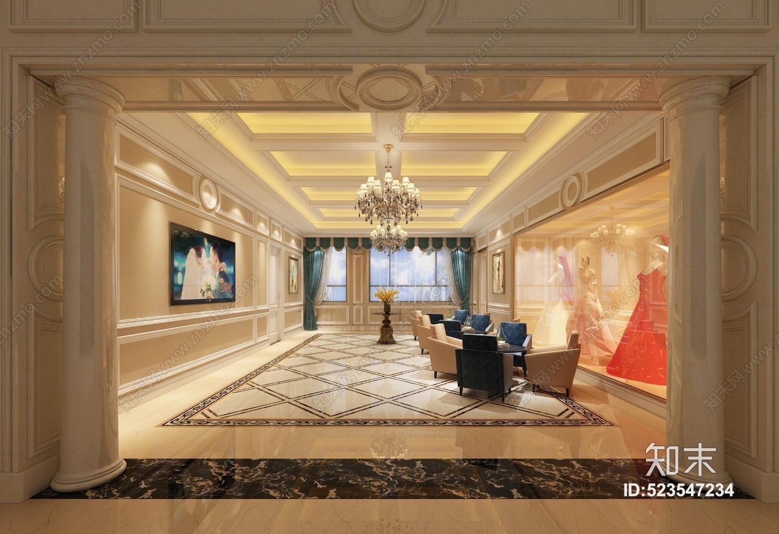 现代酒店洽谈区椅子组合3D模型下载【ID:523547234】