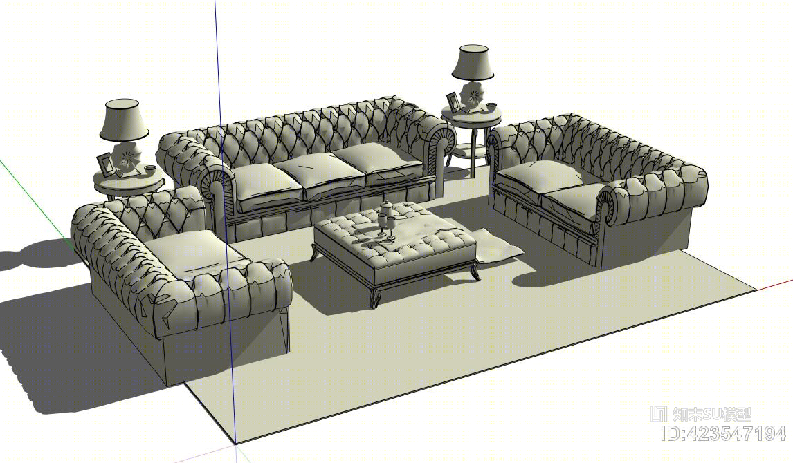 欧式沙发组模型SU模型下载【ID:423547194】