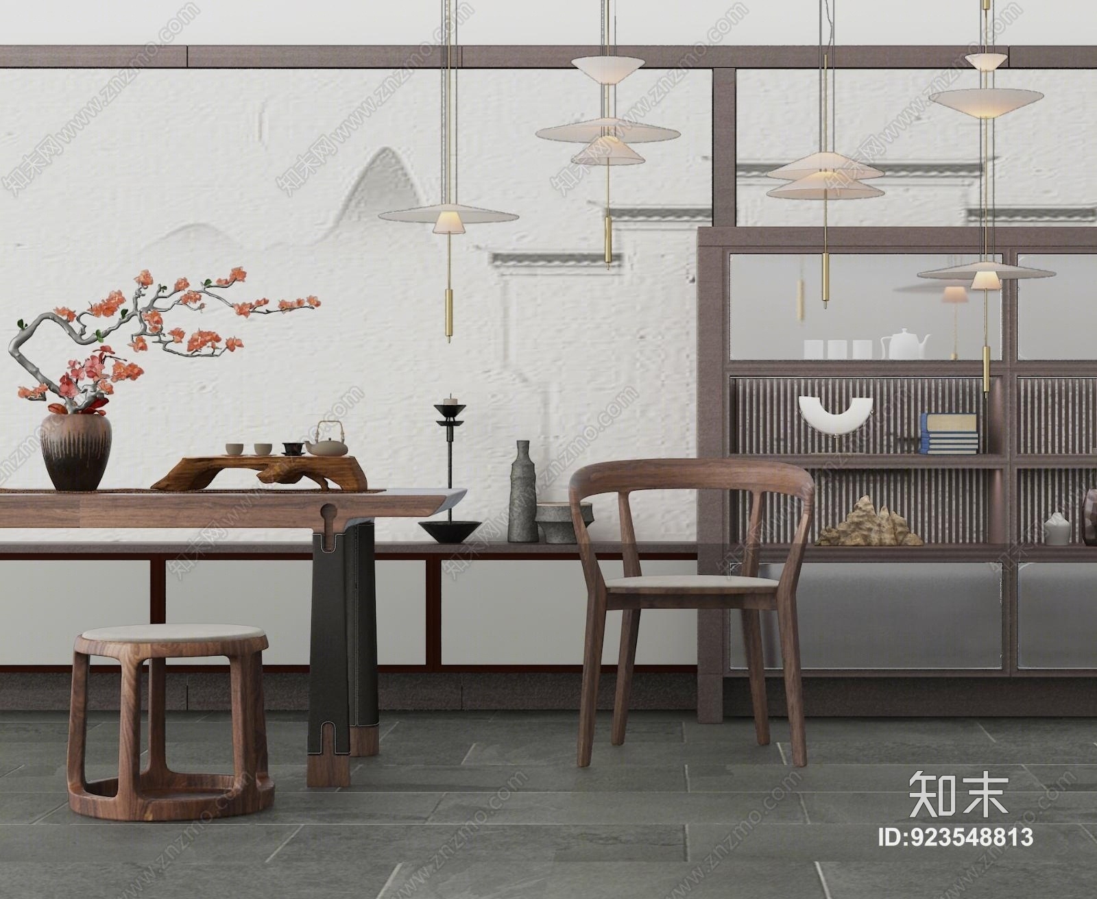 新中式桌椅组合3D模型下载【ID:923548813】