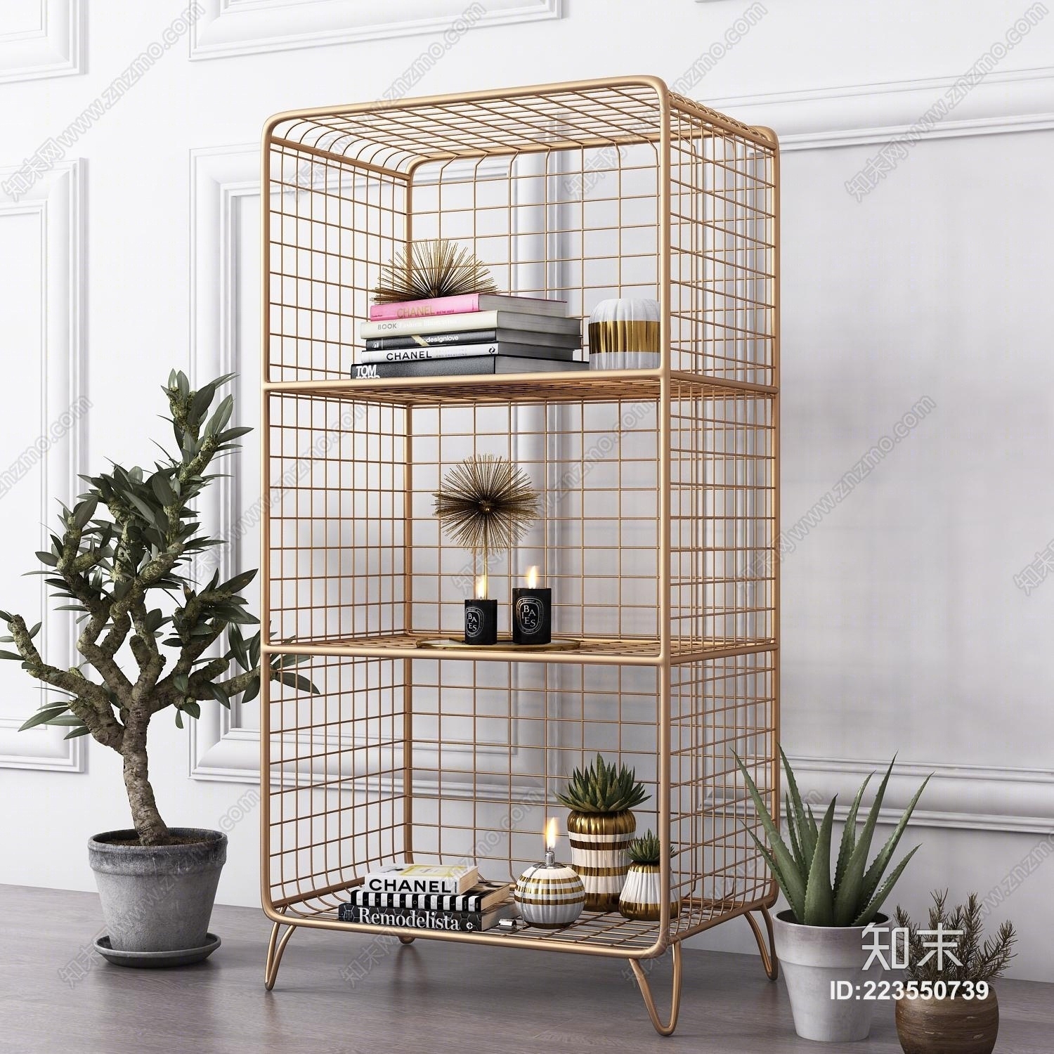 工业风装饰架书架绿植饰品模型3D模型下载【ID:223550739】