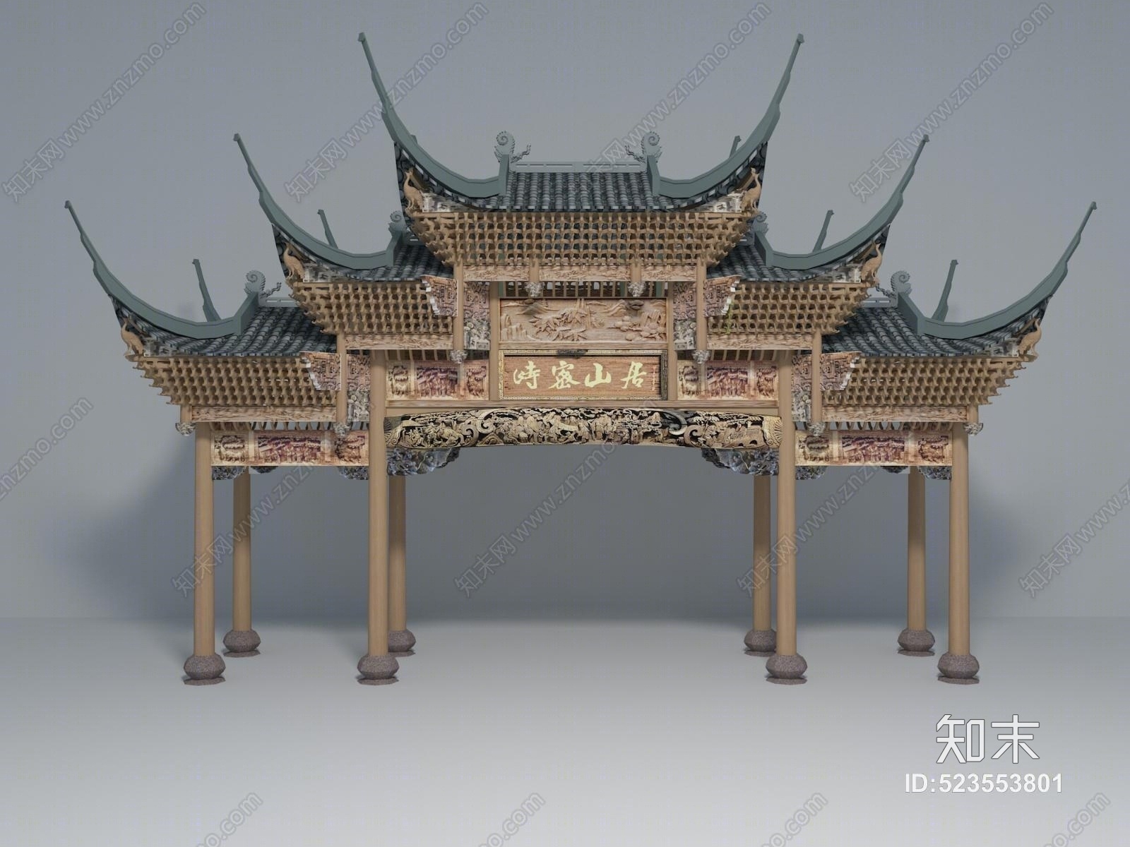 古建门楼牌坊冬瓜梁入口3D模型下载【ID:523553801】