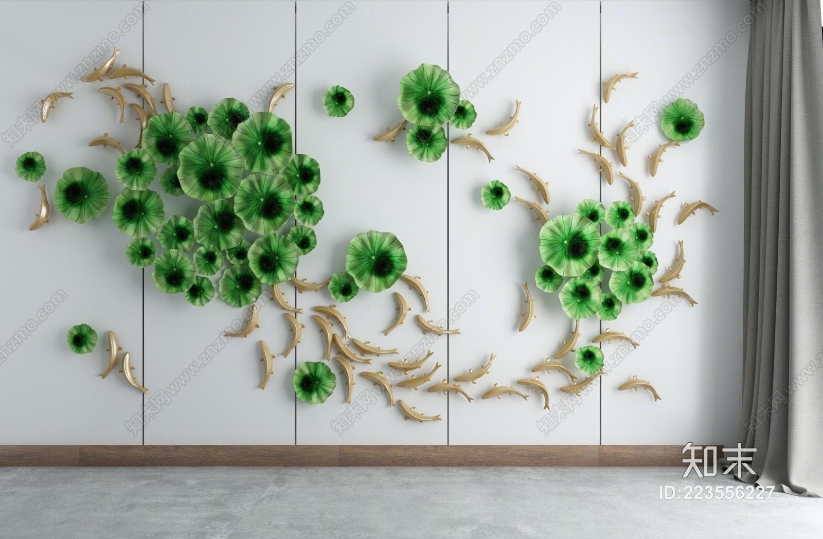 新中式荷花游鱼墙饰3D模型下载【ID:223556227】