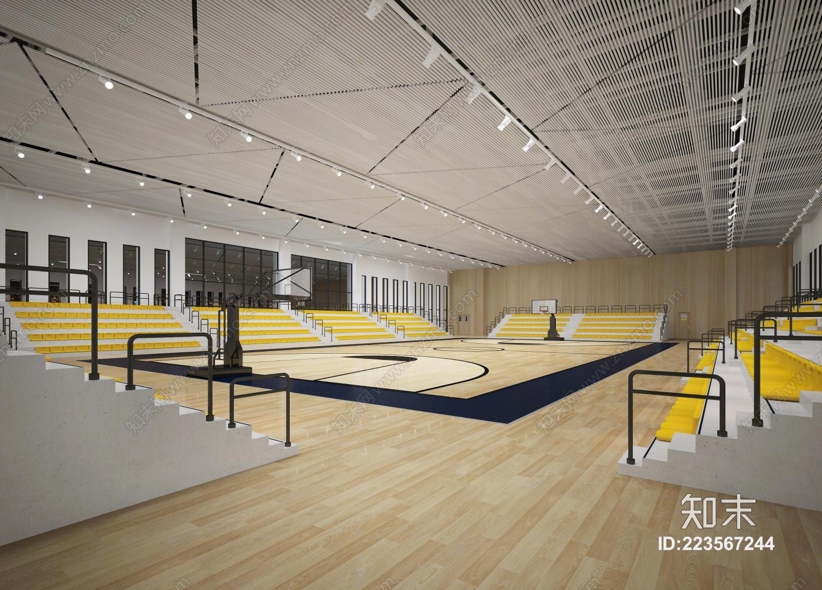 现代篮球场3D模型下载【ID:223567244】
