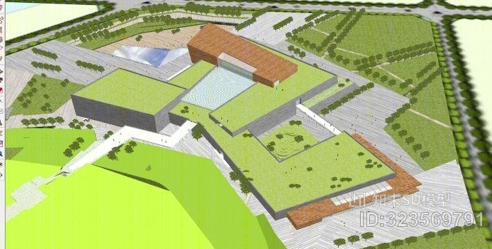 现代城市博物馆建筑与景观设计方案ＳＵ模型SU模型下载【ID:323569791】