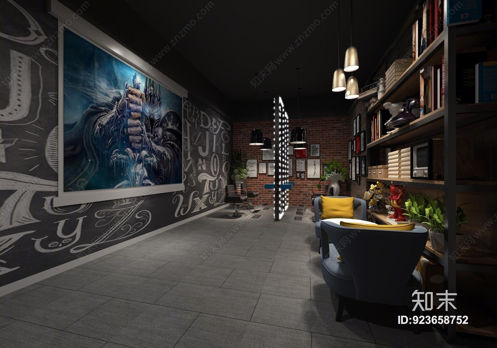 工业风理发店3D模型下载【ID:923658752】