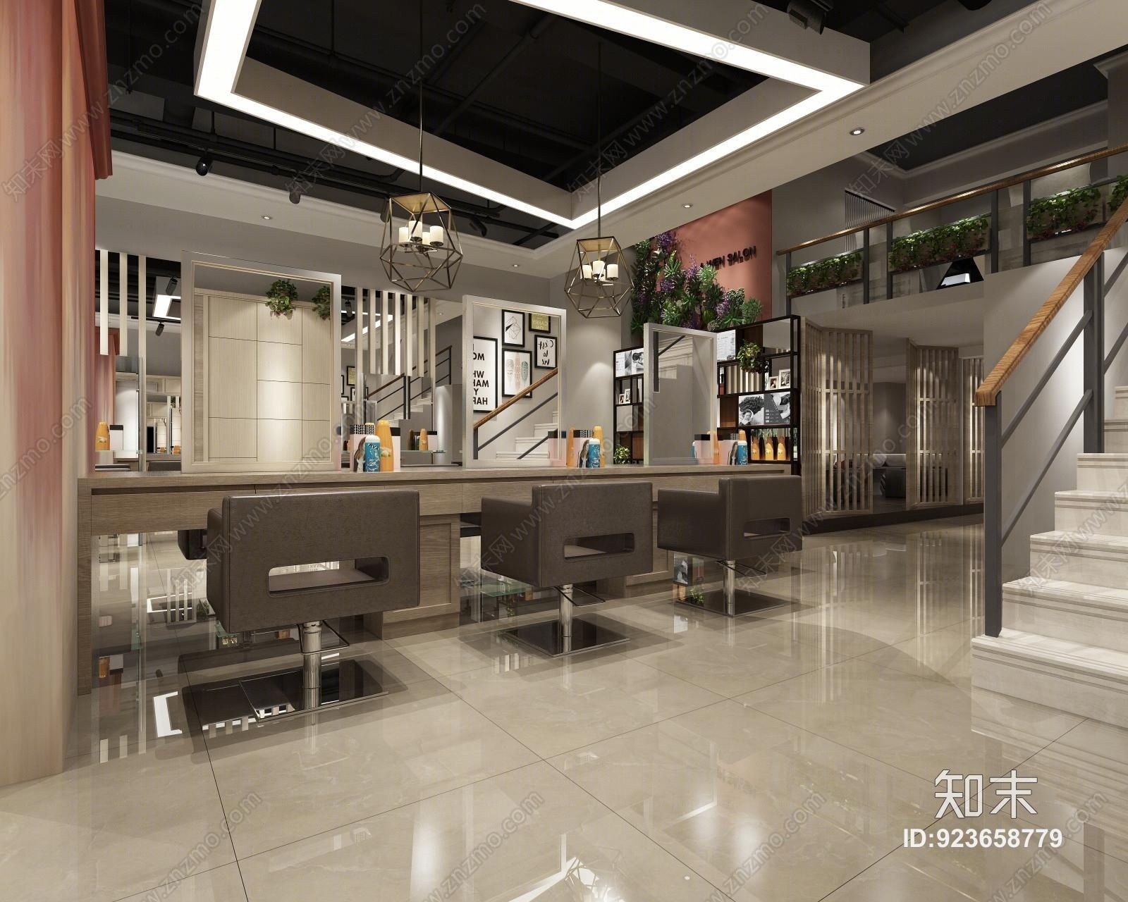 现代风格理发店3D模型下载【ID:923658779】