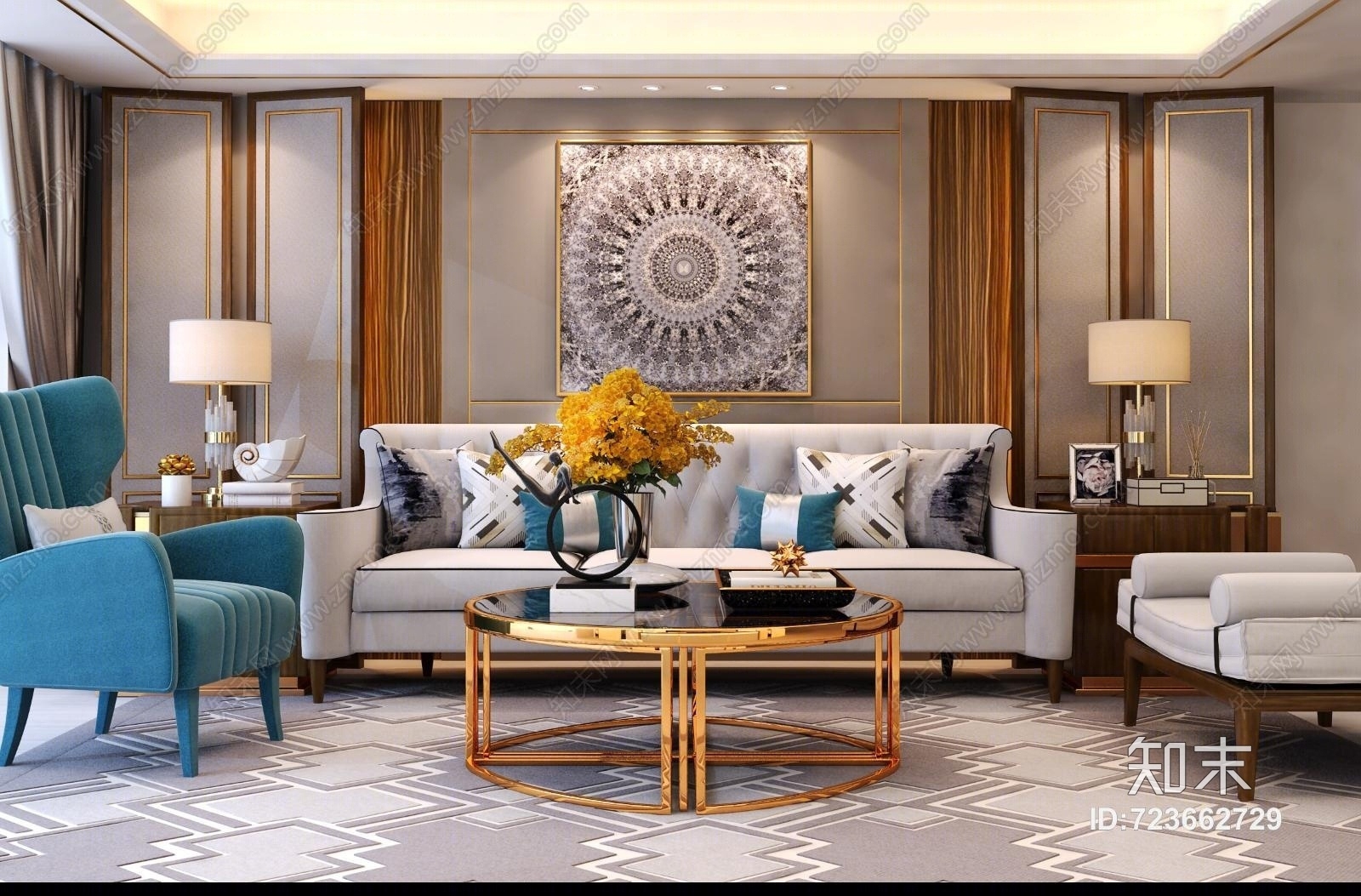 柏舍励创设计现代奢华客厅3D模型下载【ID:723662729】