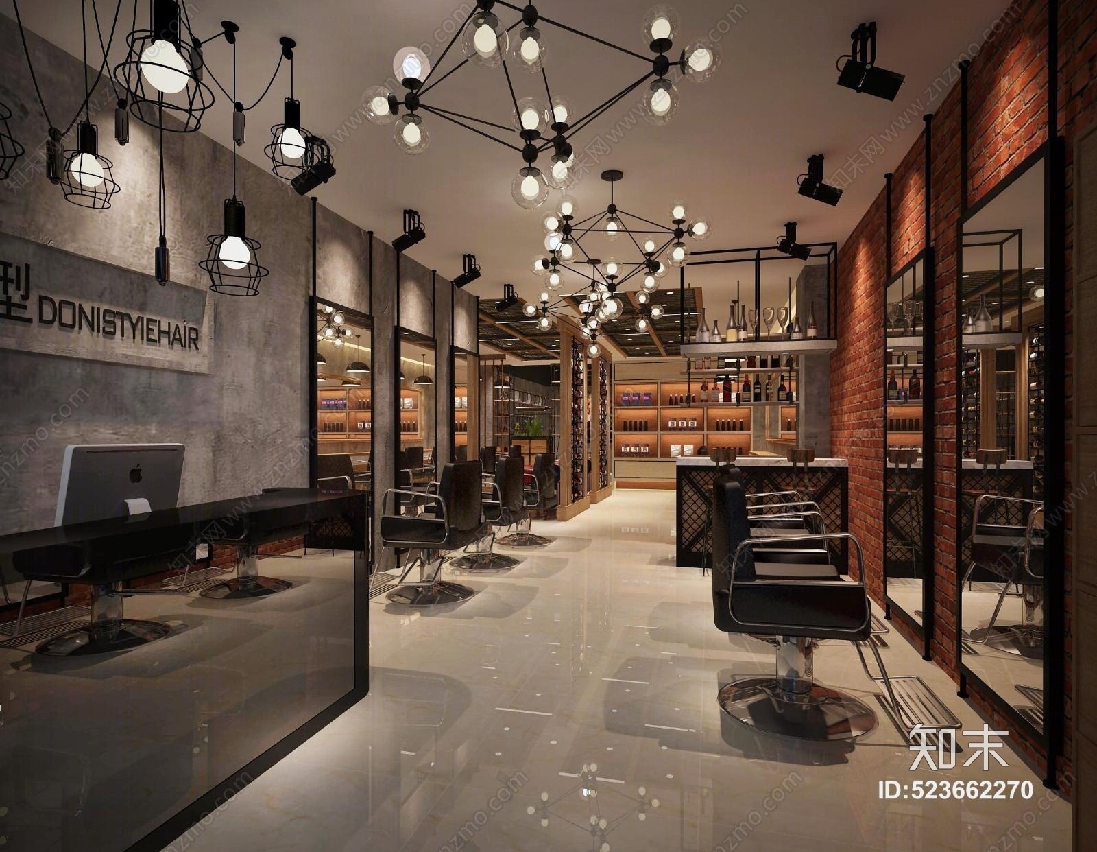 工业风理发店3D模型下载【ID:523662270】