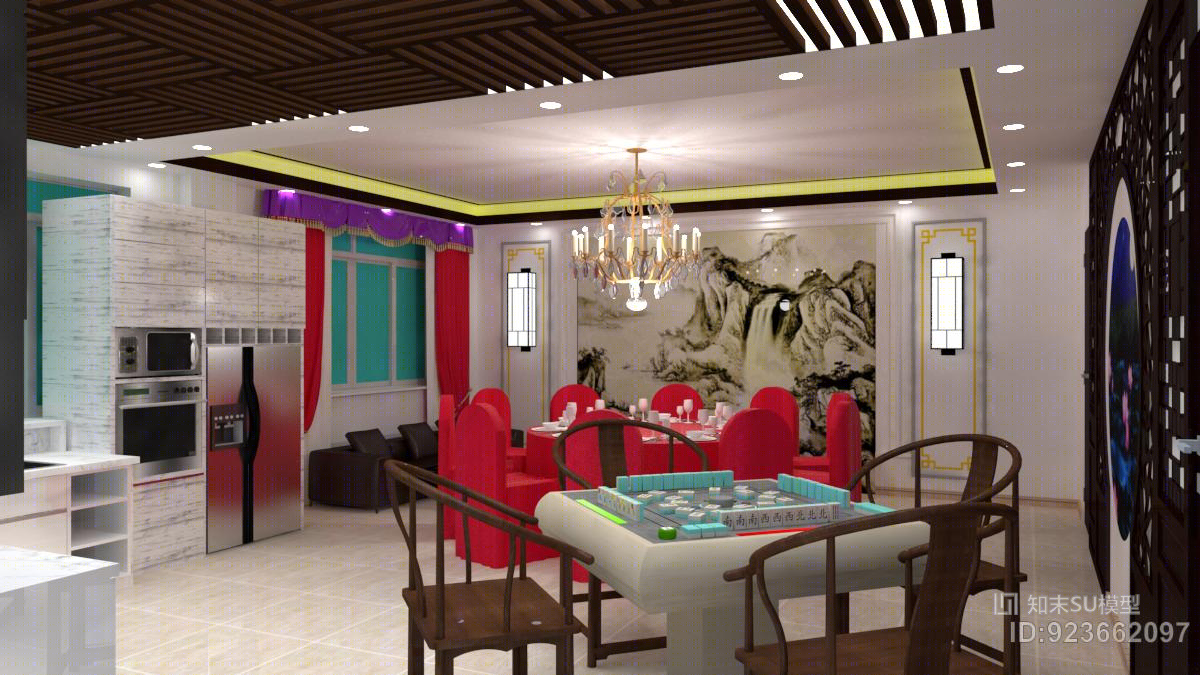 中式私人小会所SU模型下载【ID:923662097】