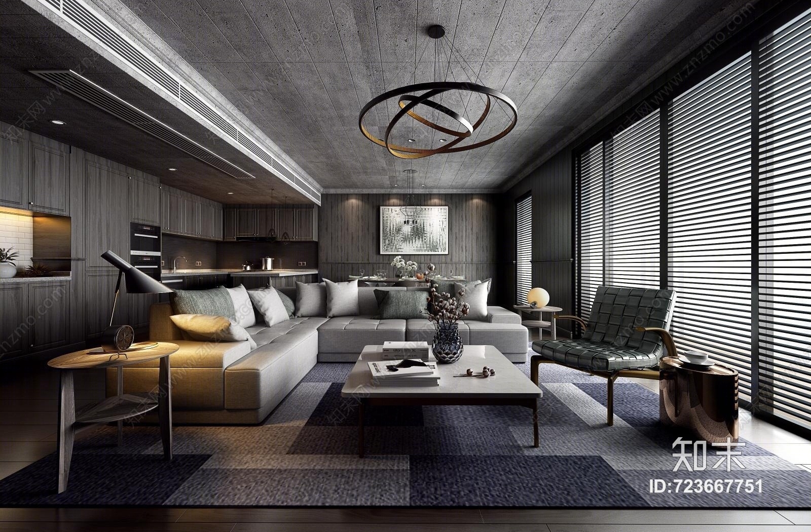 现代工业风客餐厅3D模型下载【ID:723667751】