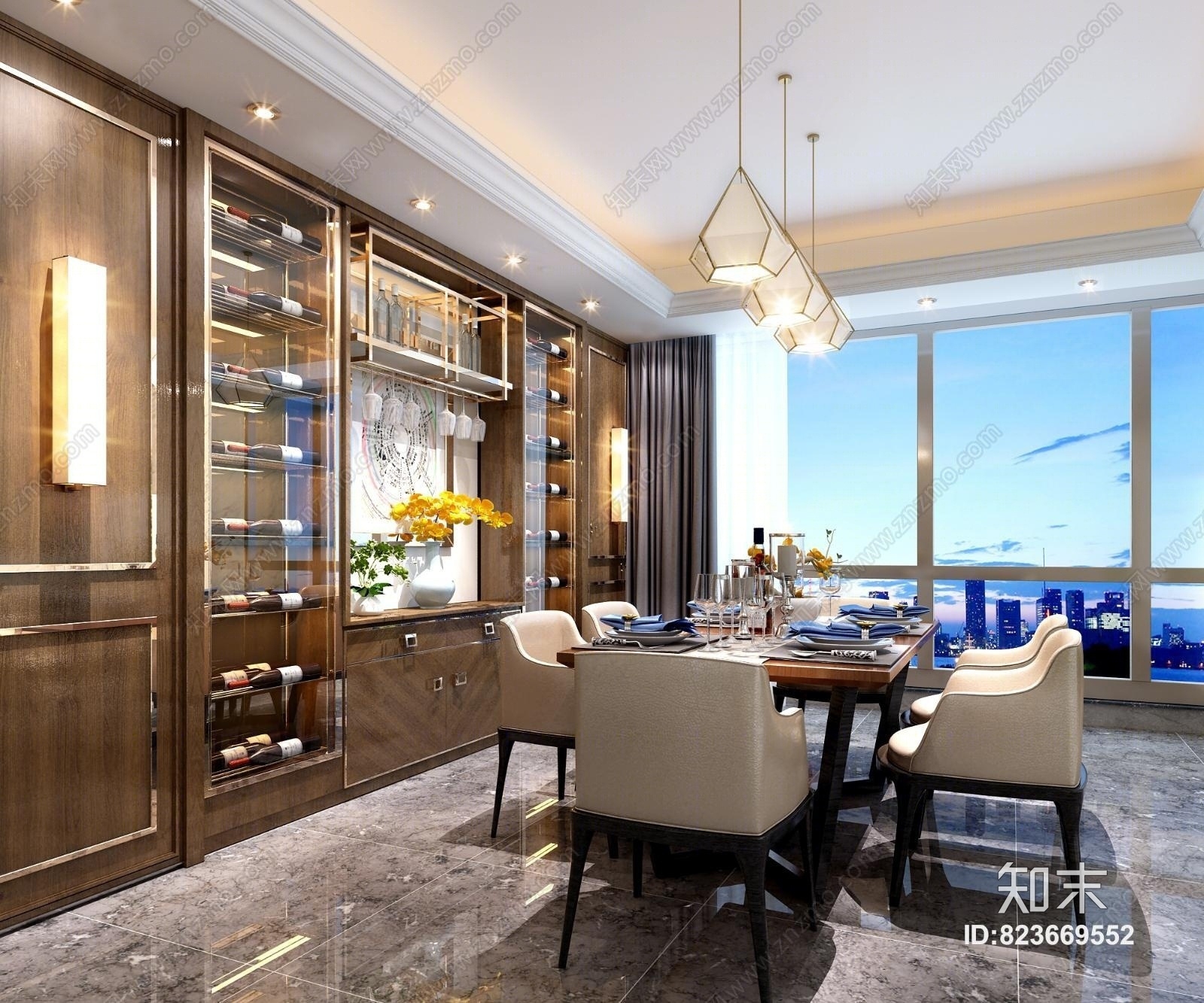 现代酒柜餐桌3D模型下载【ID:823669552】