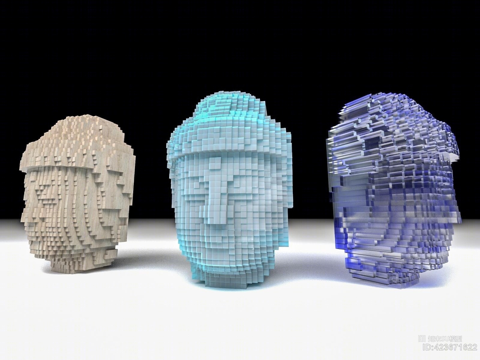 景观小品像素佛头带材质贴图SU模型下载【ID:423671622】